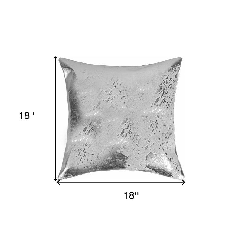 18" Silver Abstract Cowhide Throw Pillow - Home Decor