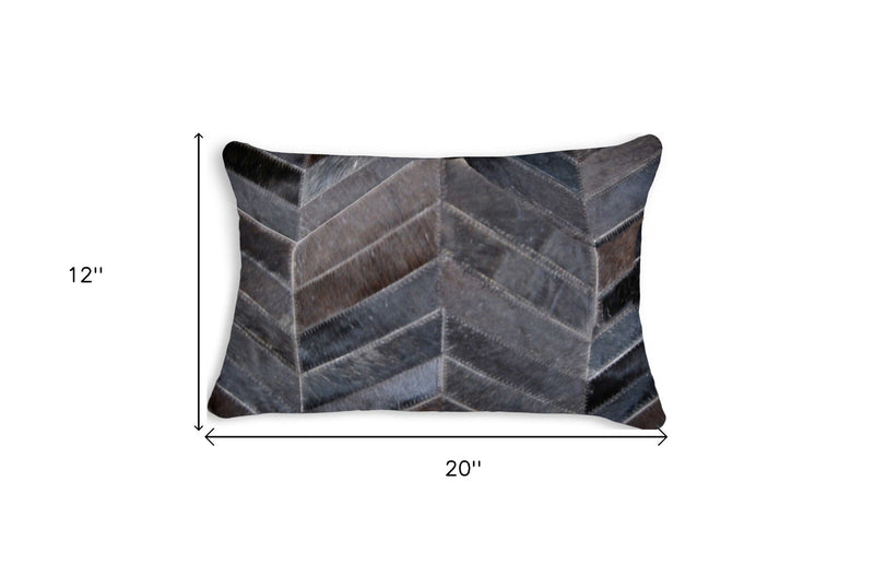 12" X 20" Gray and Brown Chevron Cowhide Throw Pillow - Home Decor
