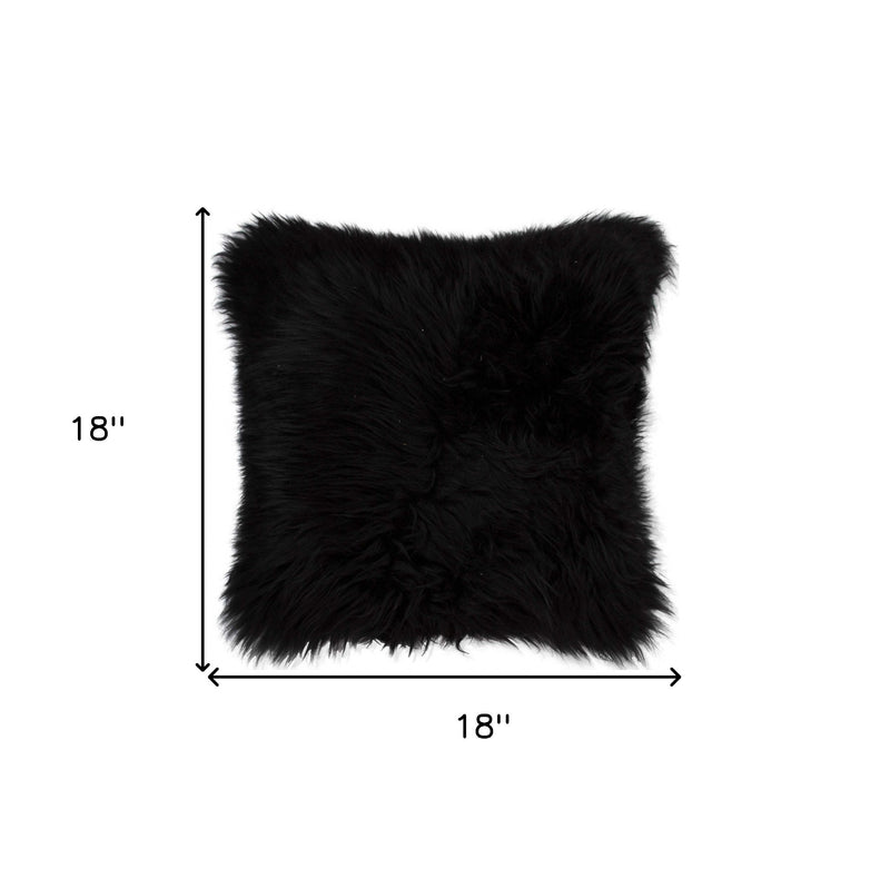 18" Black Sheepskin Throw Pillow - Home Decor