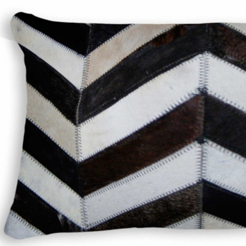 12" X 20" Chocolate Brown and Off White Chevron Cowhide Throw Pillow - Home Decor