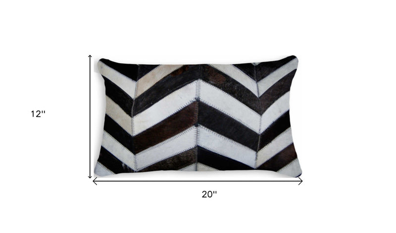 12" X 20" Chocolate Brown and Off White Chevron Cowhide Throw Pillow - Home Decor