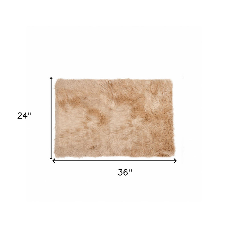 2' X 3' Tan Faux Fur Rectangular Area Rug - Home Decor