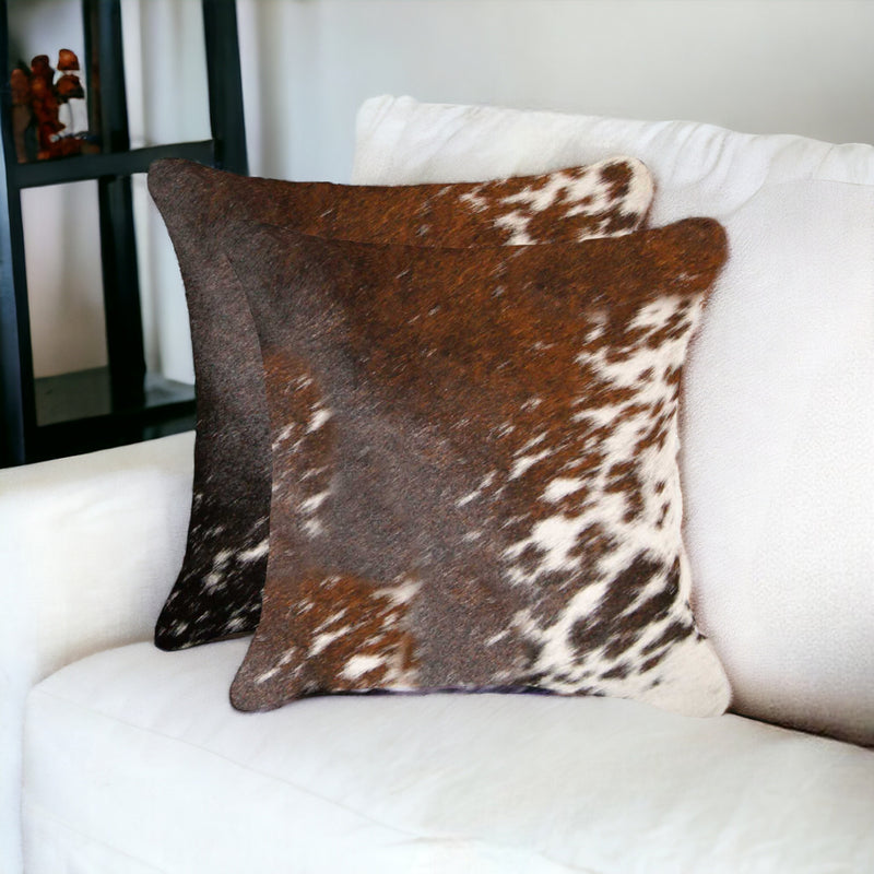 Set of Two 18" Brown and White Cowhide Throw Pillow - Home Decor