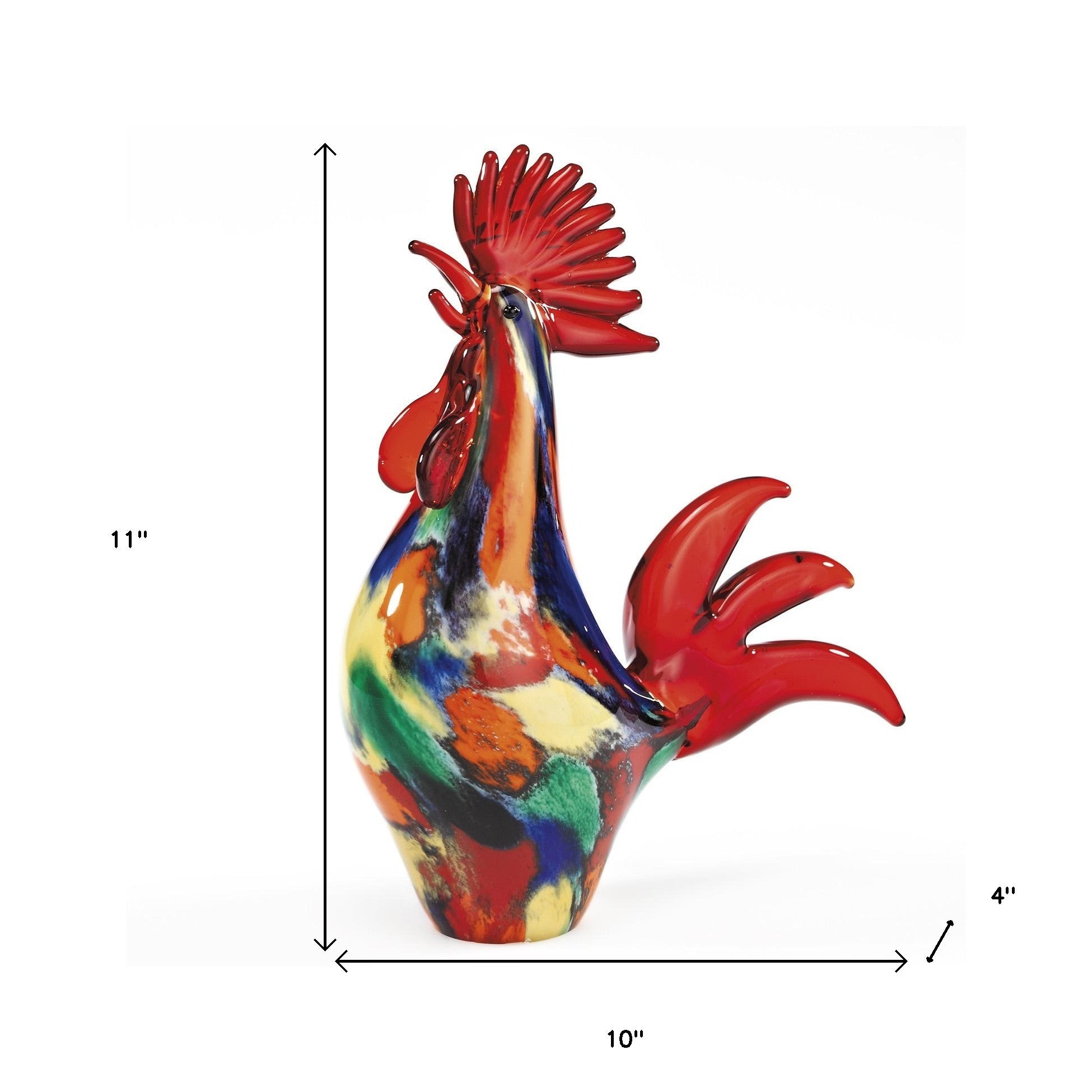 11" Red Murano Glass Rooster Figurine Tabletop Sculpture - Home & Garden