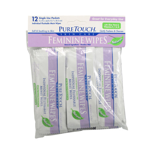 Puretouch Individual Flushable Moist Feminine Wipes - 12 Packets - GreatEagleInc