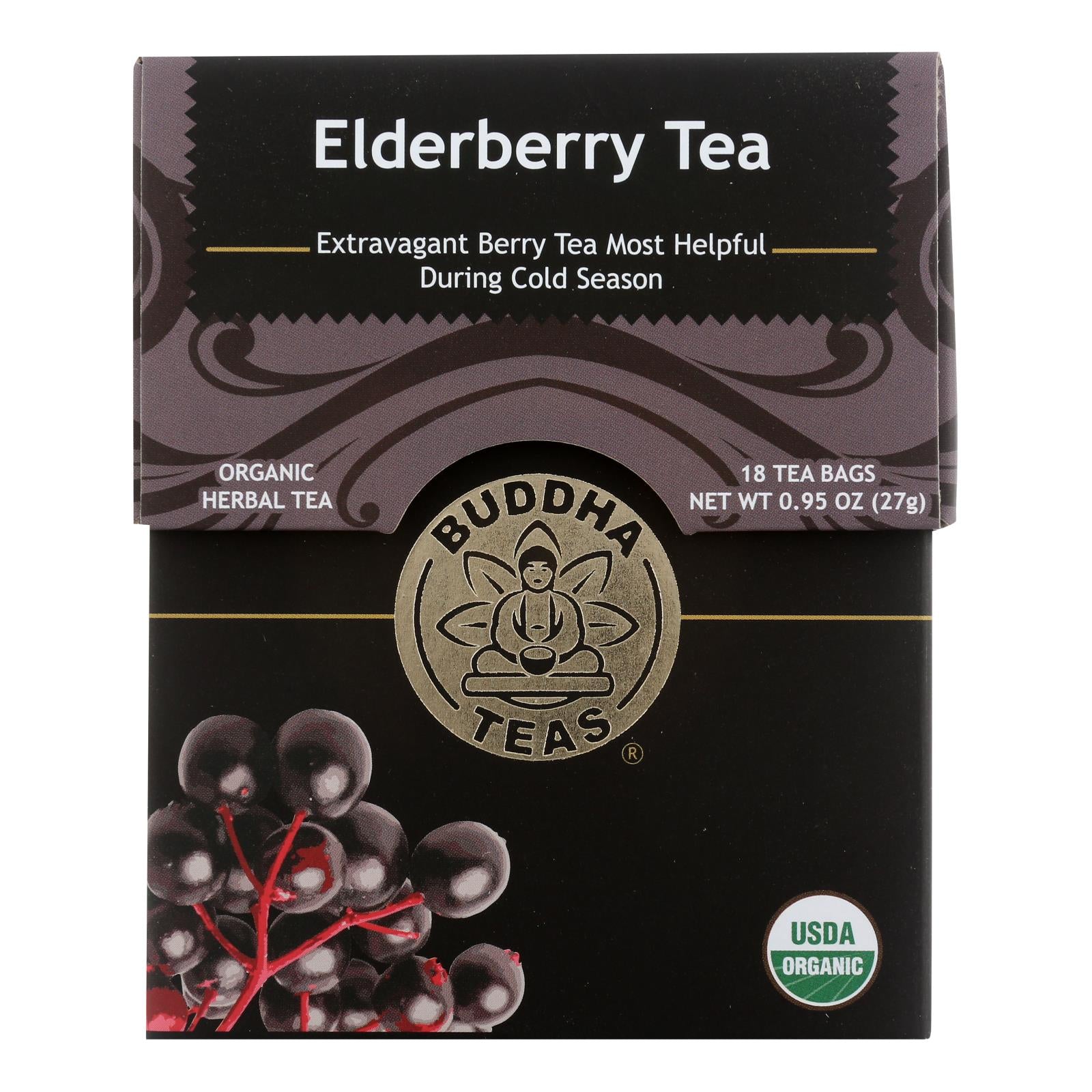 Buddha Teas - Organic Tea - Elderberry - Case Of 6 - 18 Count - GreatEagleInc