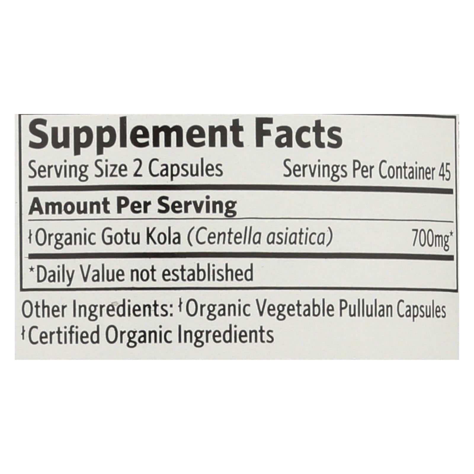 Organic India Tulsi Wellness Supplements, Gotu Kola  - 1 Each - 90 Vcap - GreatEagleInc