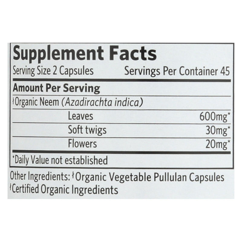 Organic India Usa Whole Herb Supplement, Neem  - 1 Each - 90 Vcap - GreatEagleInc