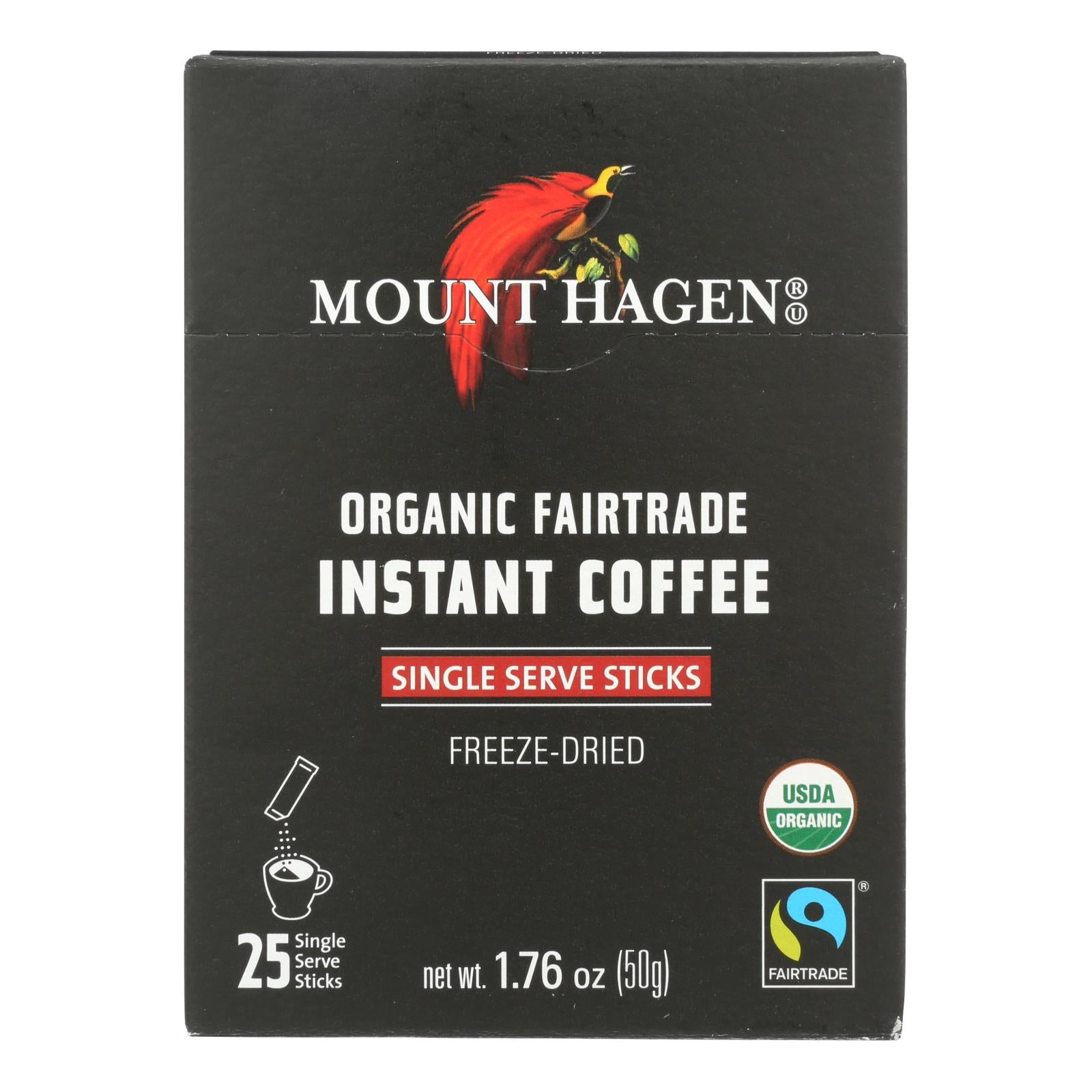 Mount Hagen - Organic Fairtrade Instant Coffee 25 Single Serve Sticks 25ct - Case Of 8 - 1.76 Oz - GreatEagleInc