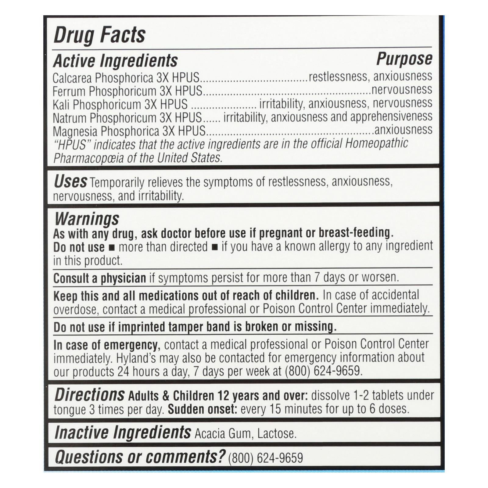 Hylands Homeopathic - Calm Tablets - 1 Each - 50 Tab - GreatEagleInc