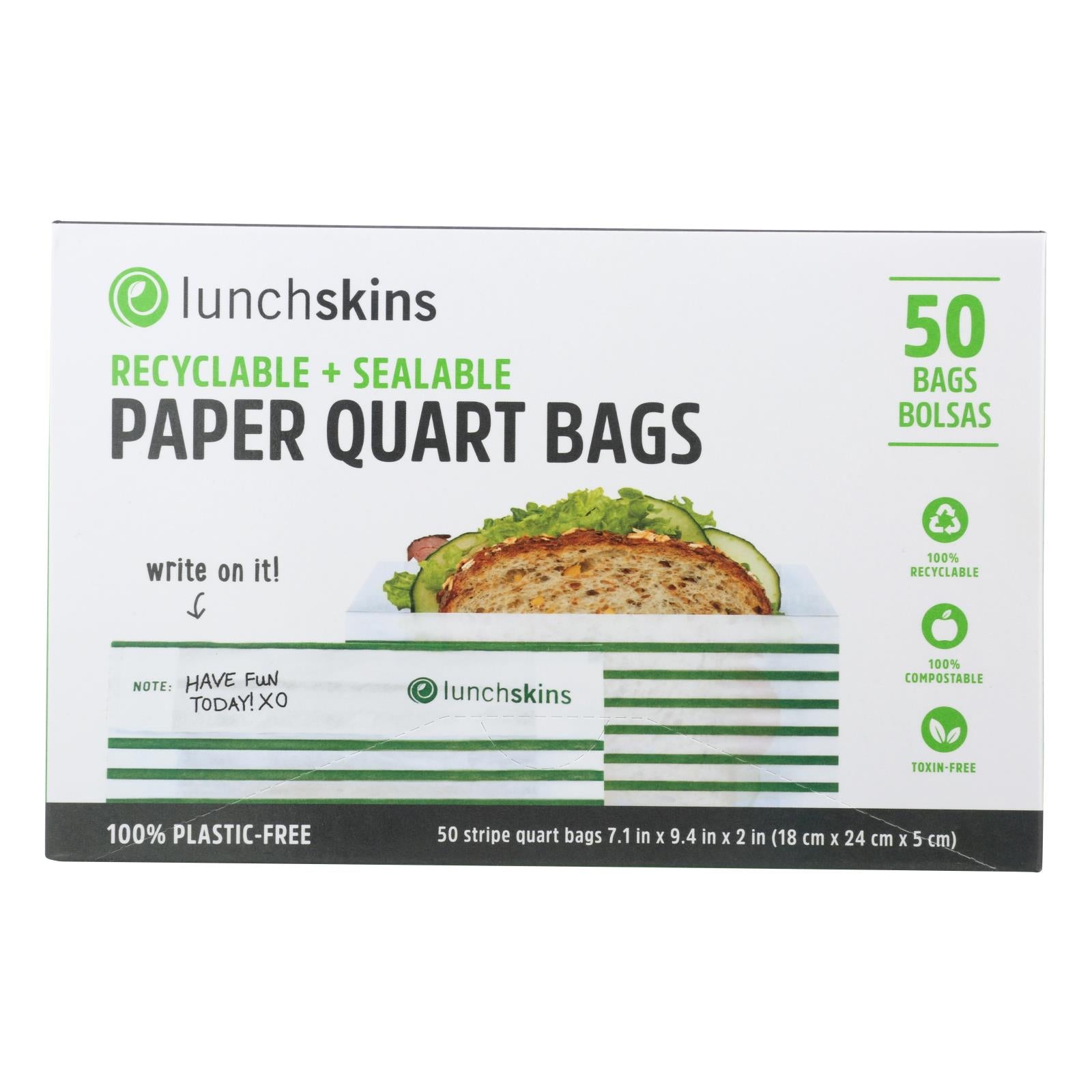 Lunchskins - Paper Sandwich Bags - Green Stripe - Case Of 12 - 50 Count - GreatEagleInc