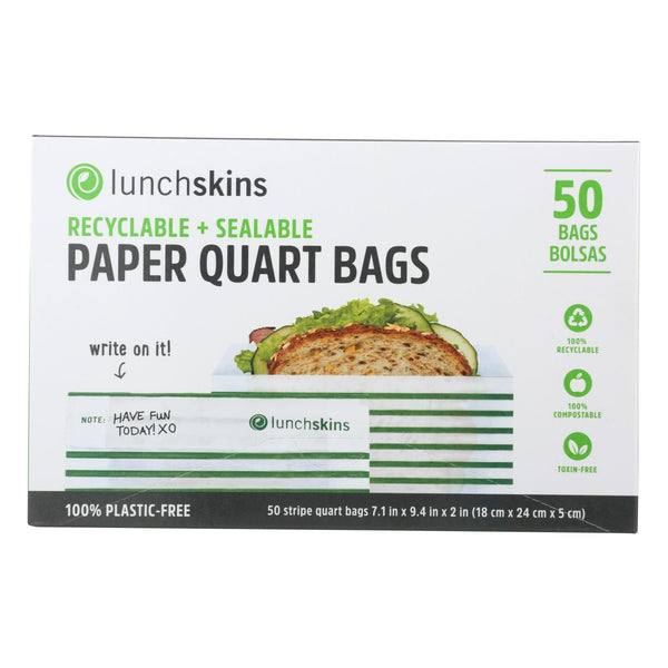 Lunchskins - Paper Sandwich Bags - Green Stripe - Case Of 12 - 50 Count - GreatEagleInc