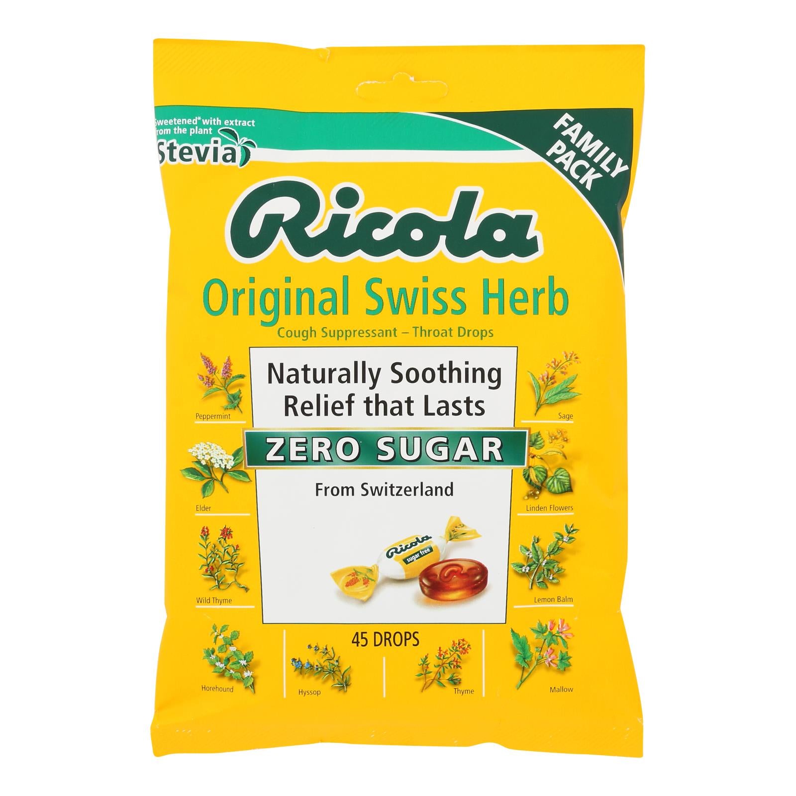 Ricola - Cghdrop Mnthrb Sugar Free W/stvia - Case Of 6 - 45 Ct - GreatEagleInc