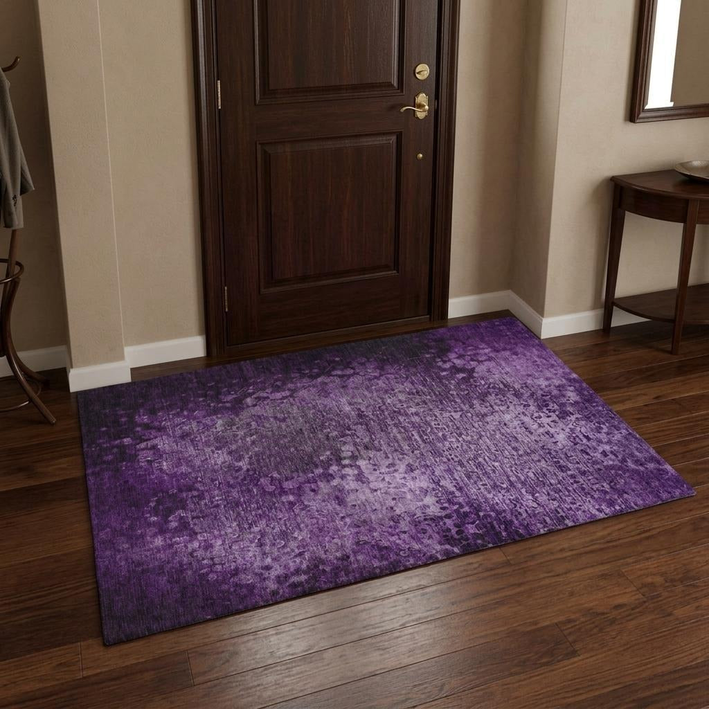 3' X 5' Purple And Ivory Abstract Shag Washable Area Rug With UV Protection - Home & Garden