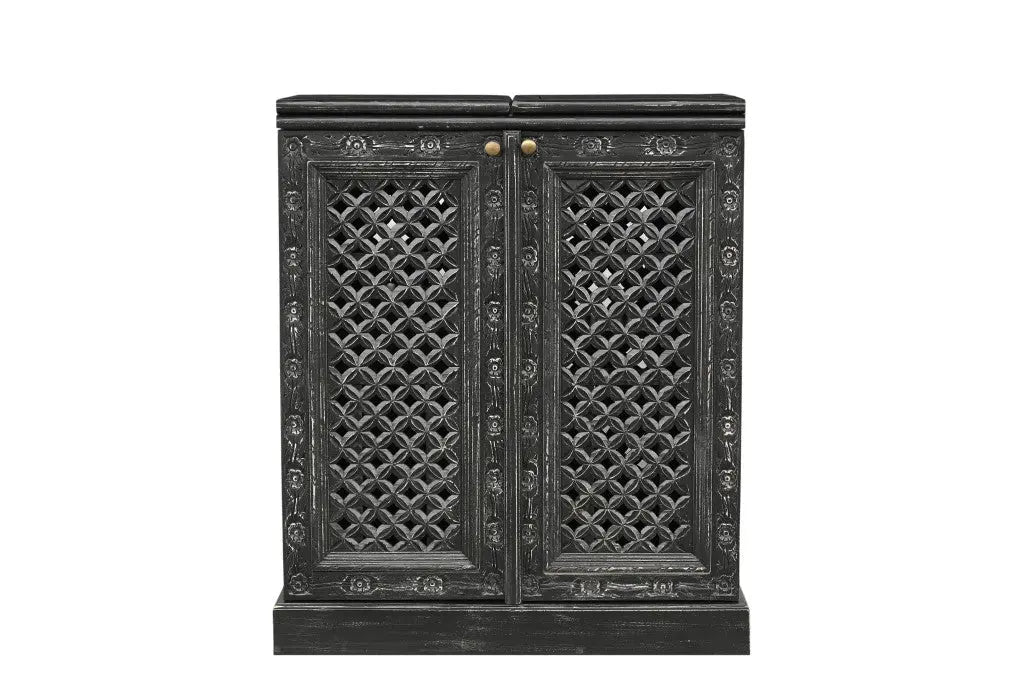 34" Black Solid Wood Carved Floral Bar Cabinet With Two Doors And One Drawer Homeroots Kitchen & Dining