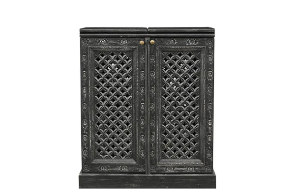 34" Black Solid Wood Carved Floral Bar Cabinet With Two Doors And One Drawer Homeroots Kitchen & Dining