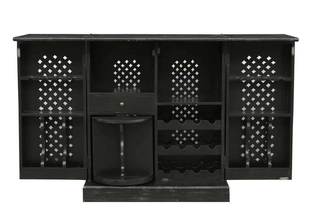 34" Black Solid Wood Carved Floral Bar Cabinet With Two Doors And One Drawer Homeroots Kitchen & Dining
