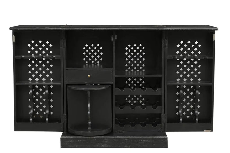 34" Black Solid Wood Carved Floral Bar Cabinet With Two Doors And One Drawer Homeroots Kitchen & Dining