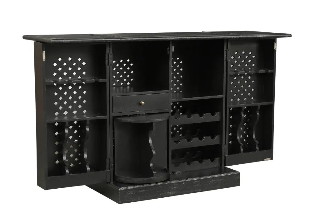 34" Black Solid Wood Carved Floral Bar Cabinet With Two Doors And One Drawer Homeroots Kitchen & Dining