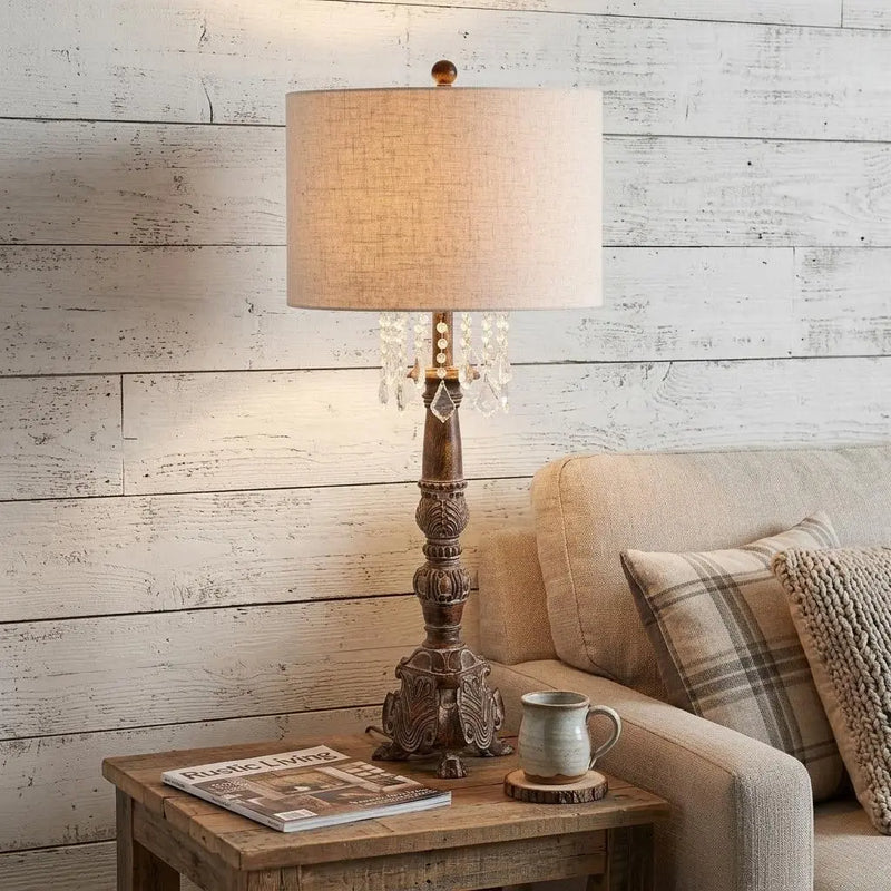 34" Brown Novelty Table Lamp With Drum Shade Homeroots Lighting