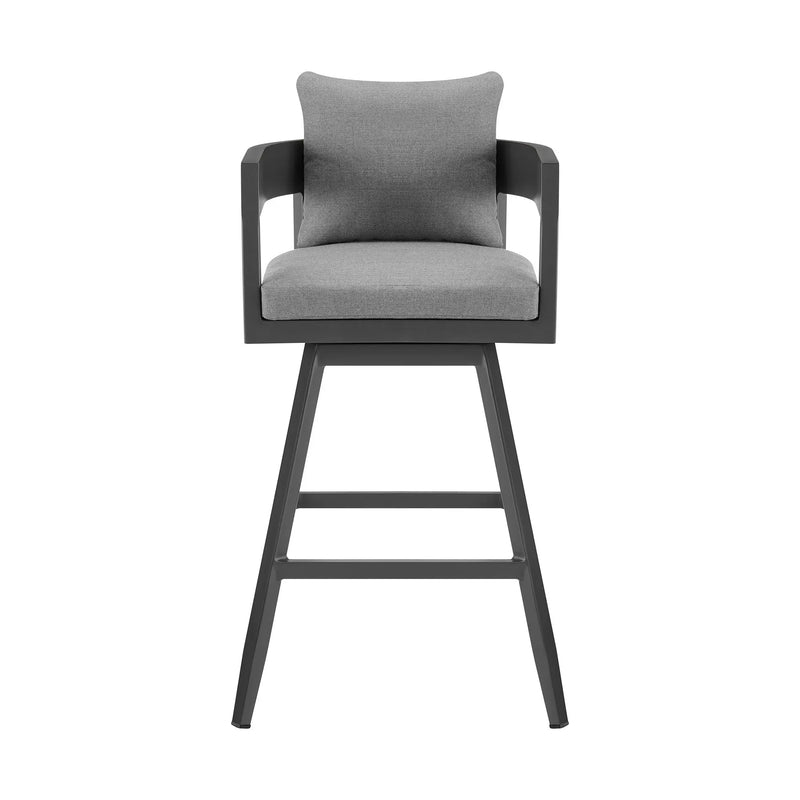 34" Dark Gray Metal Swivel Low back Outdoor Counter Height Bar chair with Footrest - GreatEagleInc