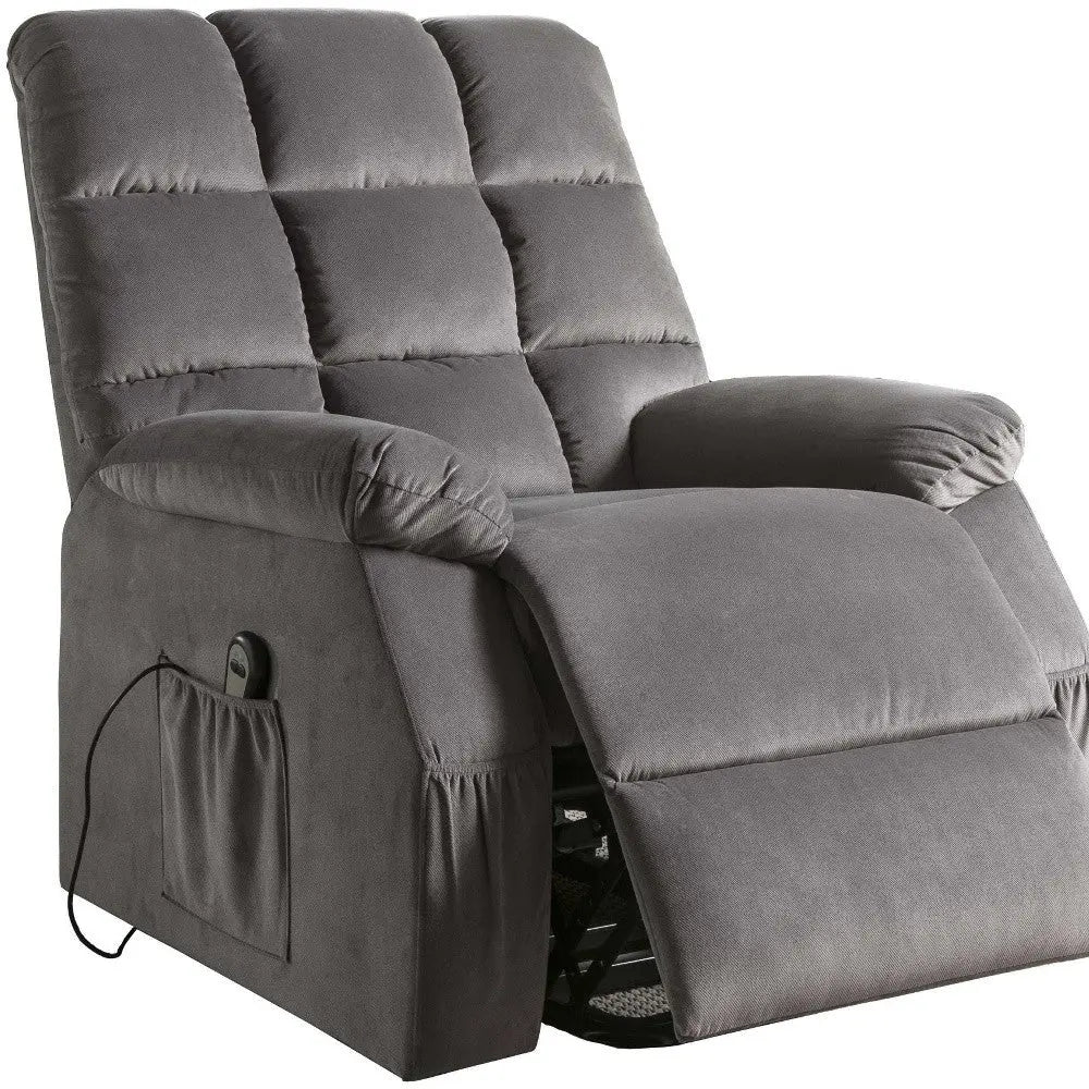34" Gray Velvet Power Heated Massage Recliner Homeroots Living Room