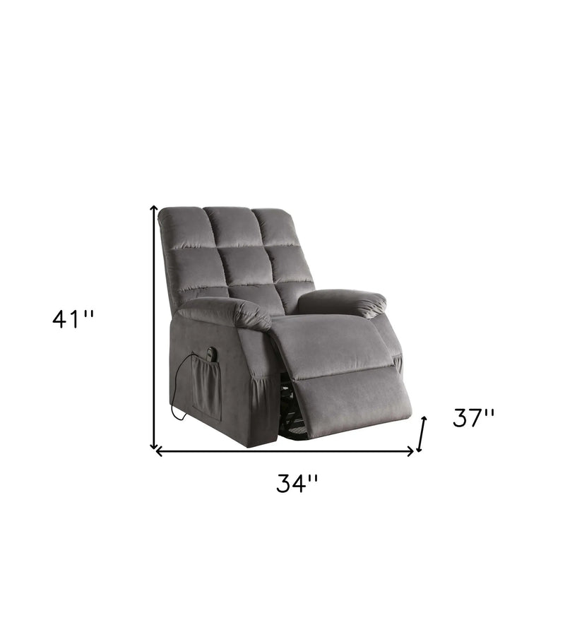 34" Gray Velvet Power Heated Massage Recliner Homeroots Living Room