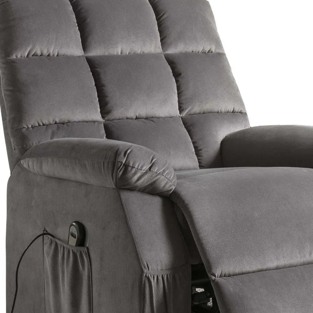 34" Gray Velvet Power Heated Massage Recliner Homeroots Living Room