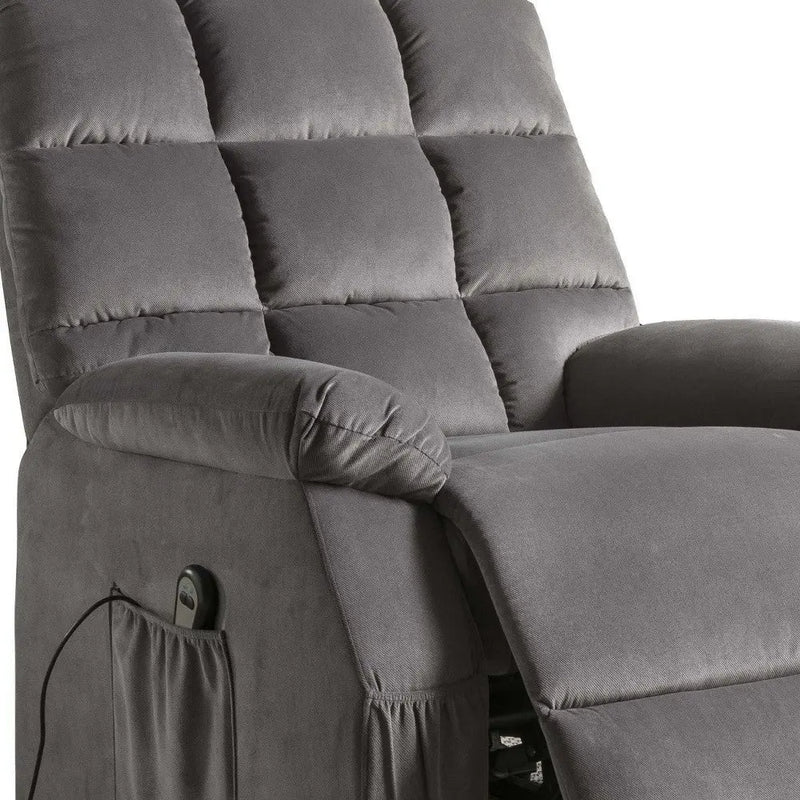 34" Gray Velvet Power Heated Massage Recliner Homeroots Living Room