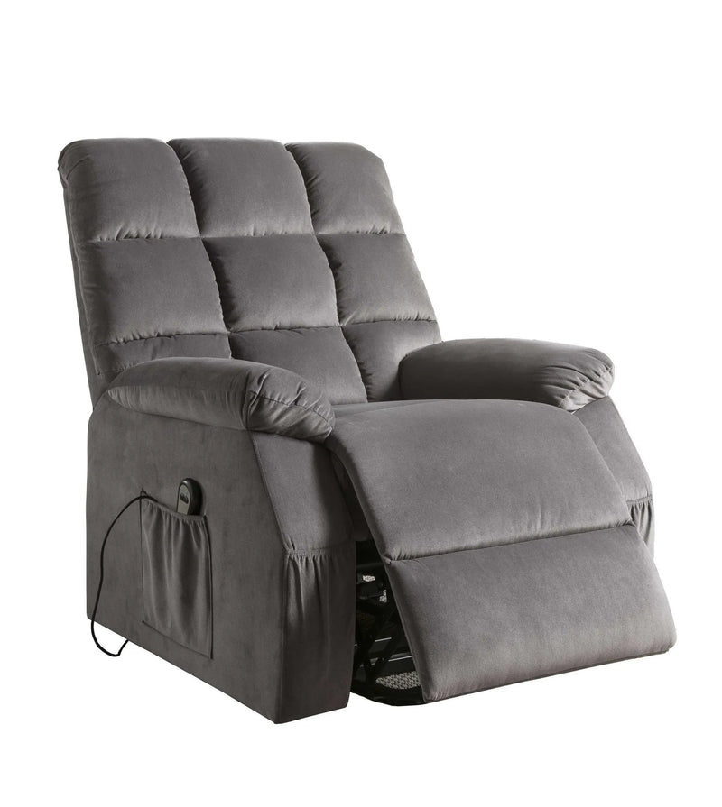 34" Gray Velvet Power Heated Massage Recliner Homeroots Living Room