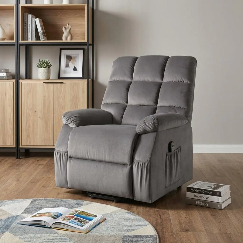 34" Gray Velvet Power Heated Massage Recliner Homeroots Living Room
