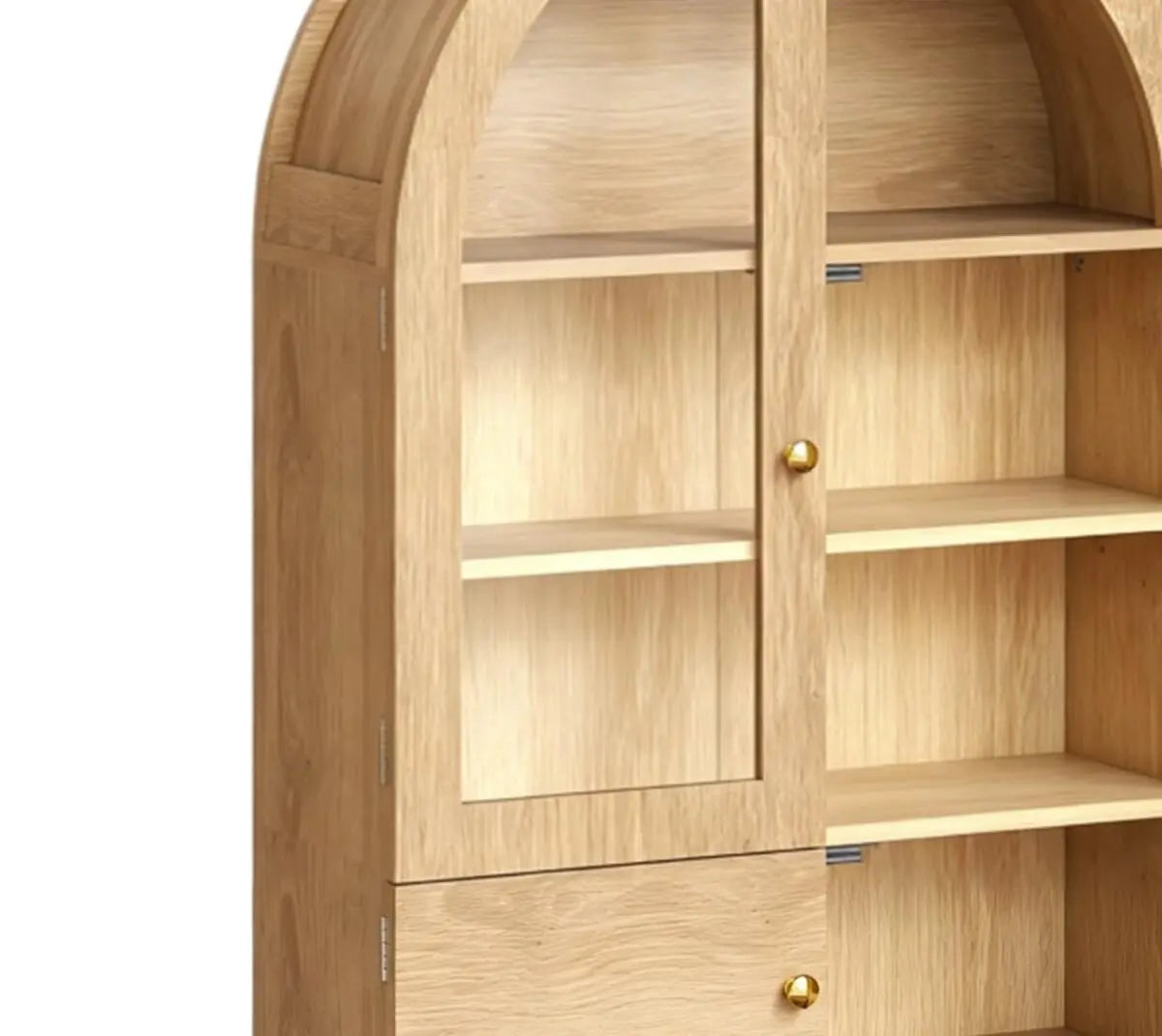 34" Natural Wood Wall Mount Arched Glass Panel Inlay Four Door Bathroom Cabinet Homeroots Organization