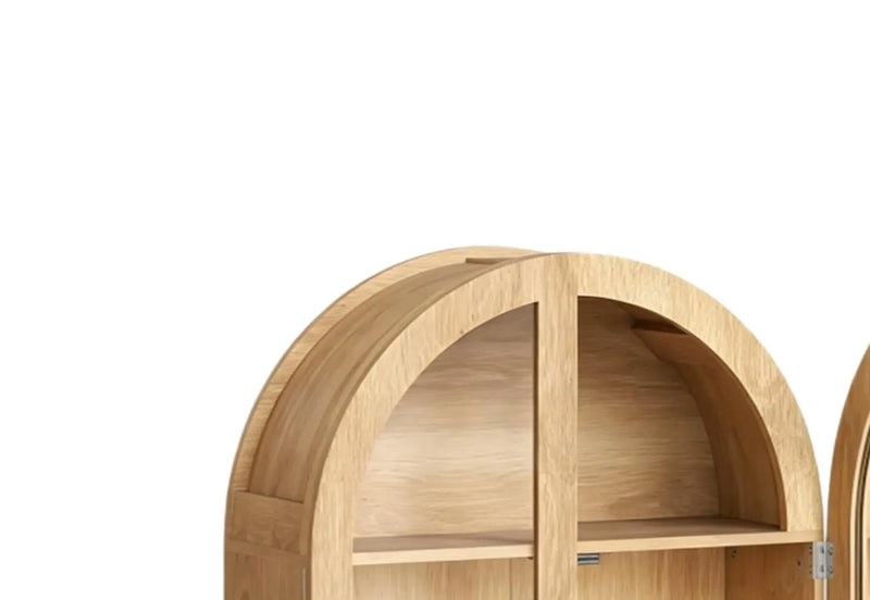 34" Natural Wood Wall Mount Arched Glass Panel Inlay Four Door Bathroom Cabinet Homeroots Organization