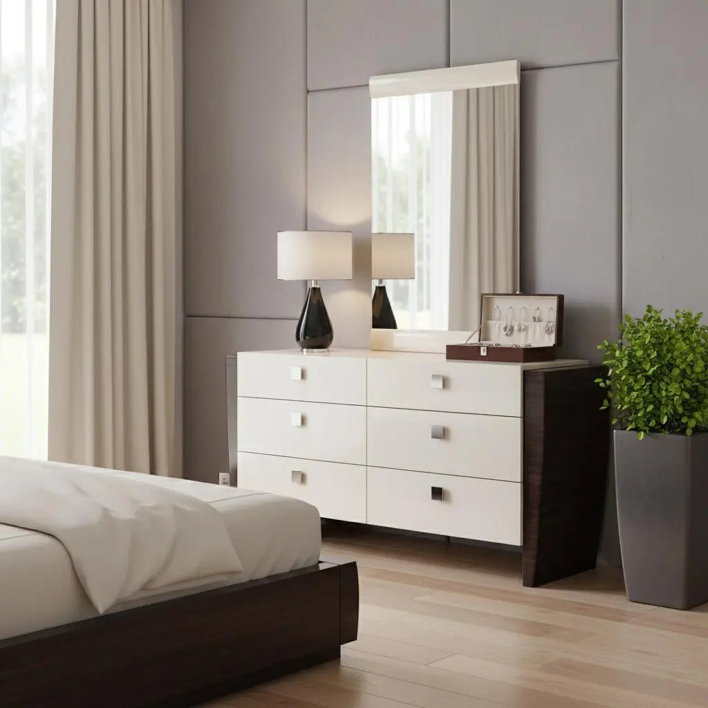 34" Refined Beige High Gloss Dresser Homeroots Bed & Bath
