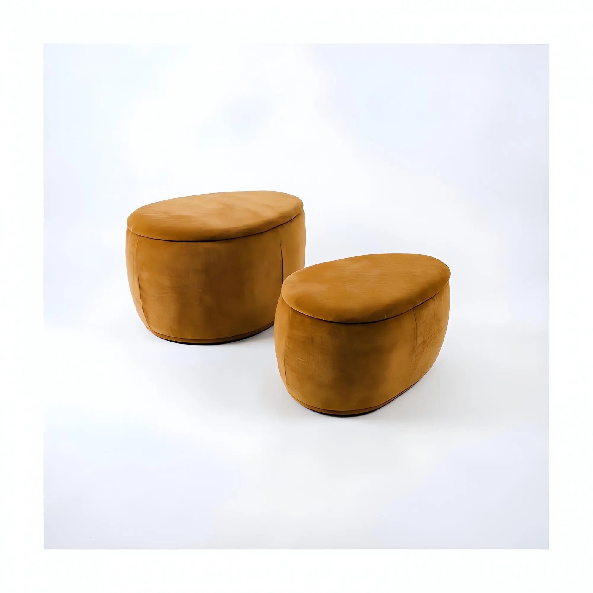 34" Set of Two Yellow Chenille Round Storage Ottoman Homeroots Living Room