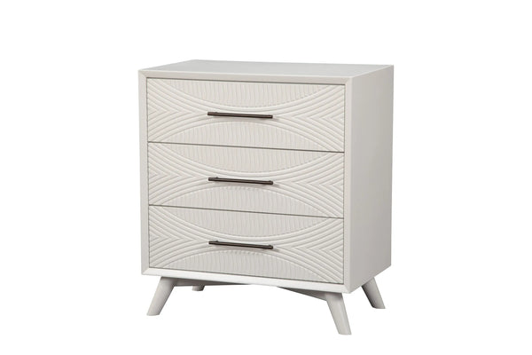 34" White Carved Geometric Solid Wood Three Drawer Dresser - GreatEagleInc