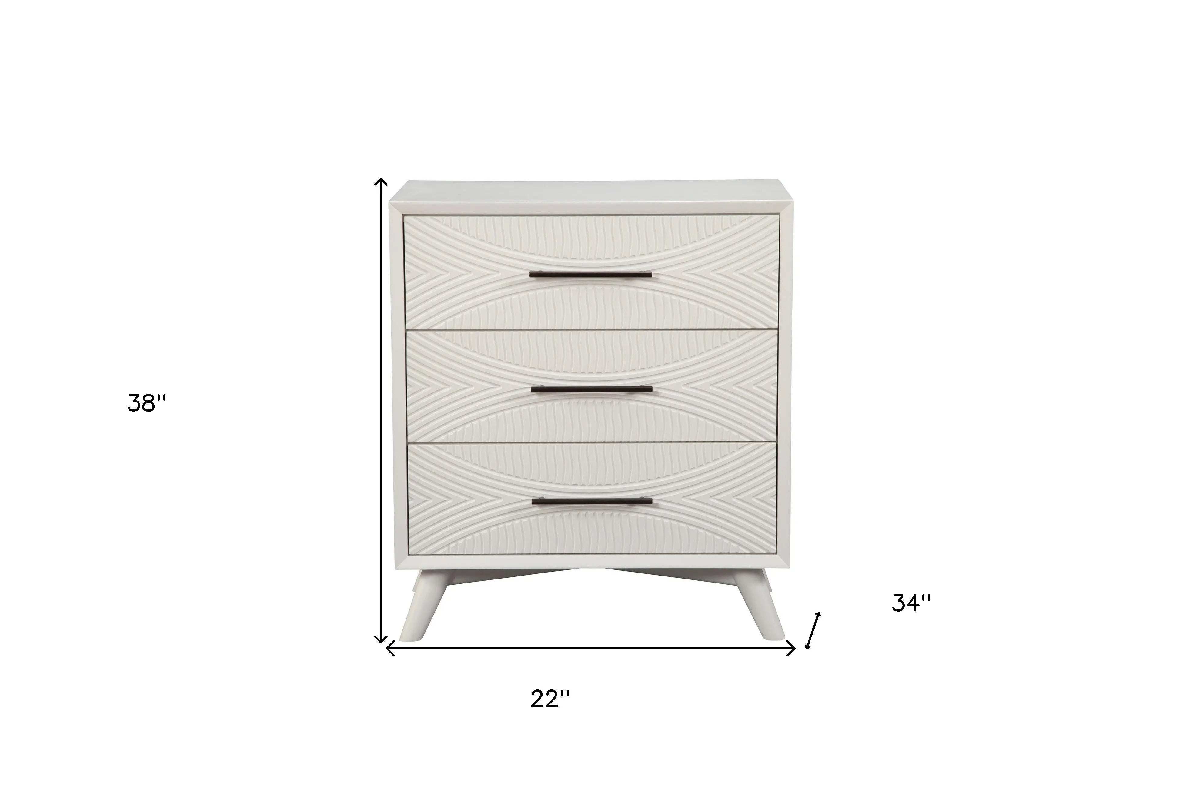 34" White Carved Geometric Solid Wood Three Drawer Dresser - GreatEagleInc