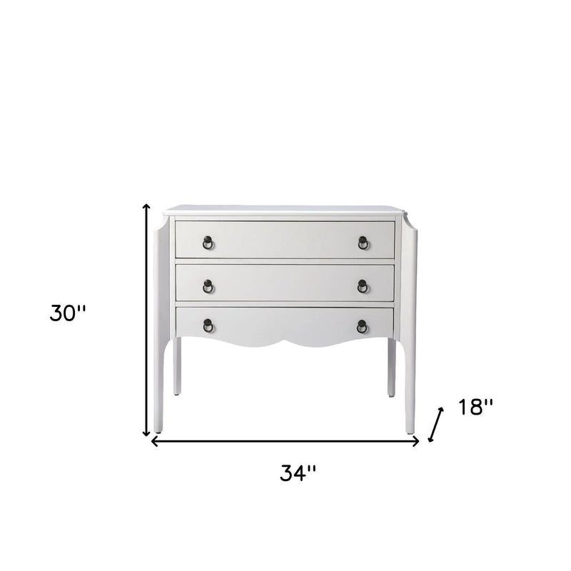 34" White Solid and Manufactured Wood Three Drawer Standard Chest Homeroots Bed & Bath