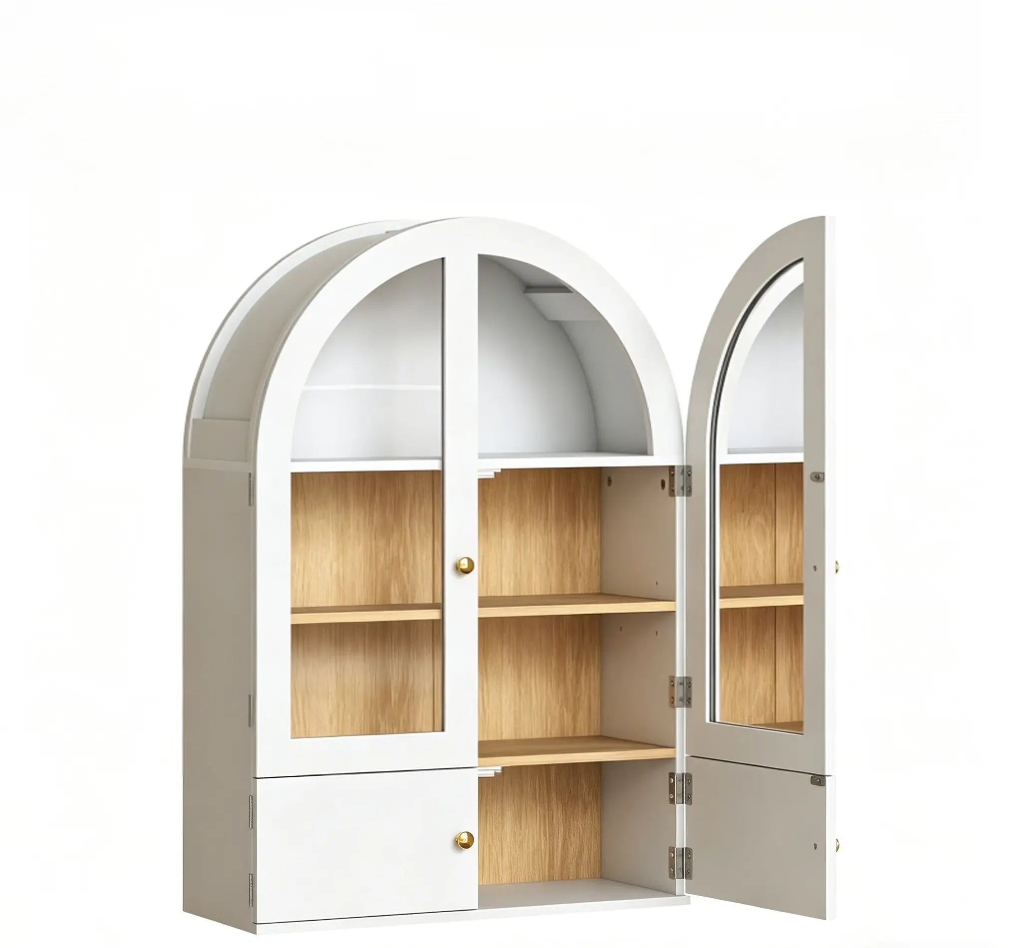 34" White Wood Wall Mounted Glass Panel Inlay Four Door Bathroom Cabinet Homeroots Organization