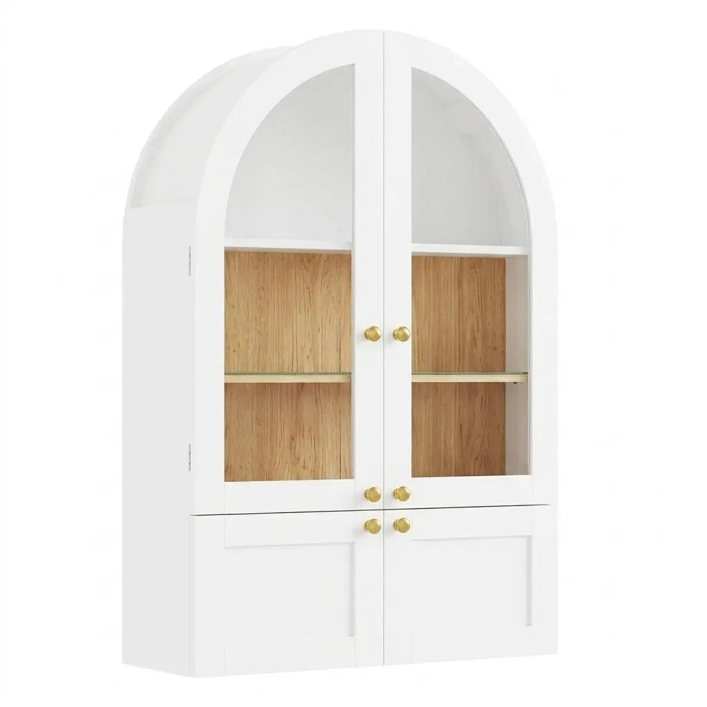 34" White Wood Wall Mounted Glass Panel Inlay Four Door Bathroom Cabinet Homeroots Organization