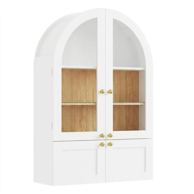34" White Wood Wall Mounted Glass Panel Inlay Four Door Bathroom Cabinet Homeroots Organization