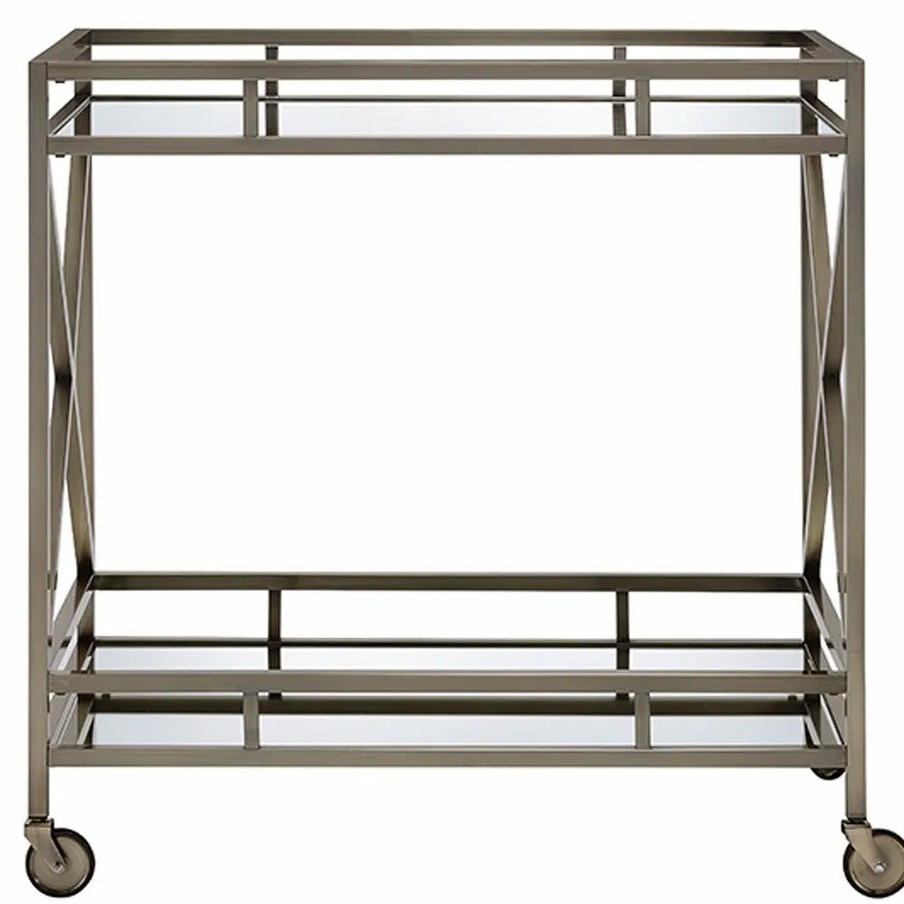 34" X 20" X 35" Antique Brass Metal Serving Cart Homeroots Kitchen & Dining