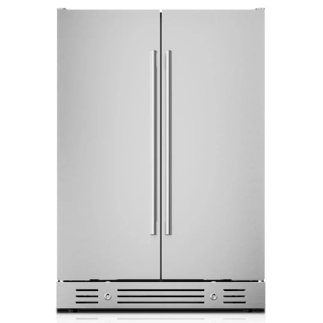 34" X 23" Silver Stainless Steel Dual Compartment Wine And Beverage Refrigerator Homeroots Home Decor