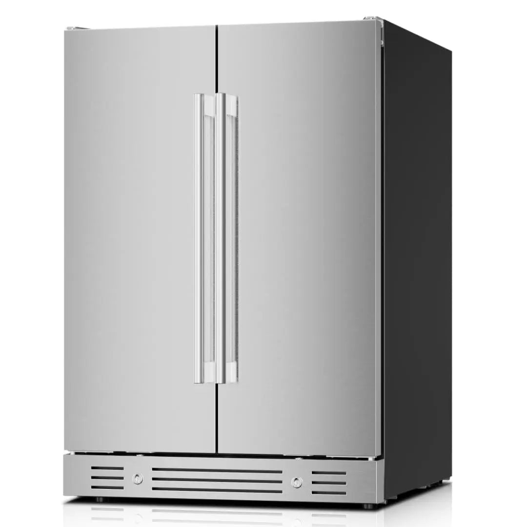 34" X 23" Silver Stainless Steel Dual Compartment Wine And Beverage Refrigerator Homeroots Home Decor