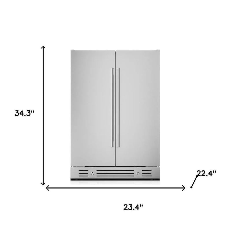 34" X 23" Silver Stainless Steel Dual Compartment Wine And Beverage Refrigerator Homeroots Home Decor