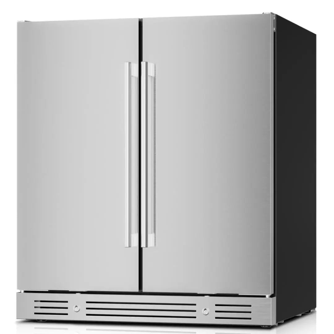 34" X 30" Silver Stainless Steel Dual Compartment Wine And Beverage Refrigerator Homeroots Home Decor