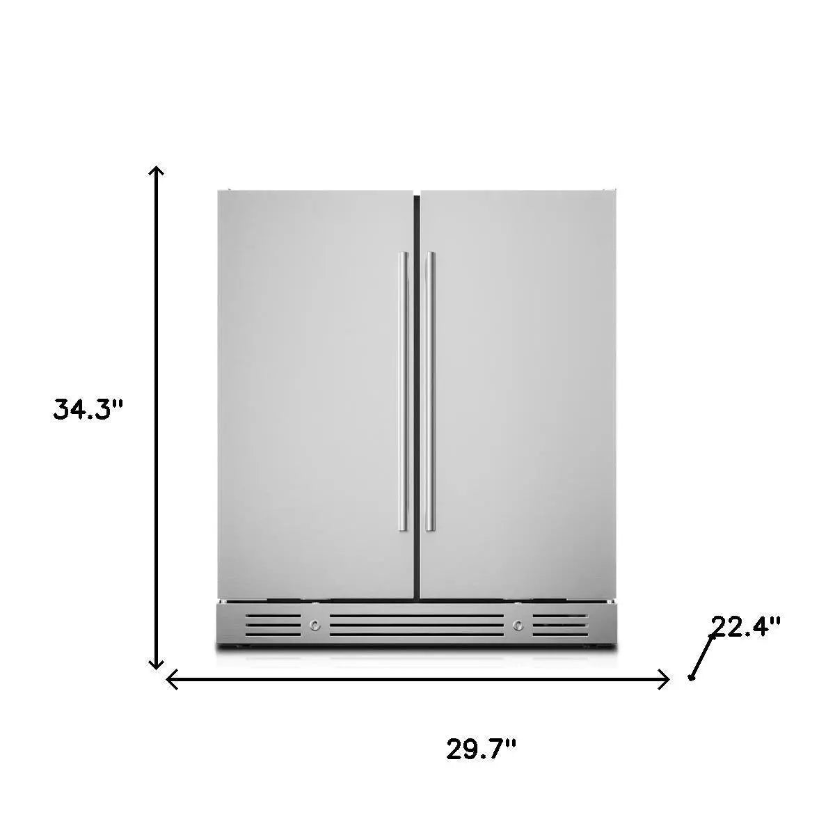 34" X 30" Silver Stainless Steel Dual Compartment Wine And Beverage Refrigerator Homeroots Home Decor