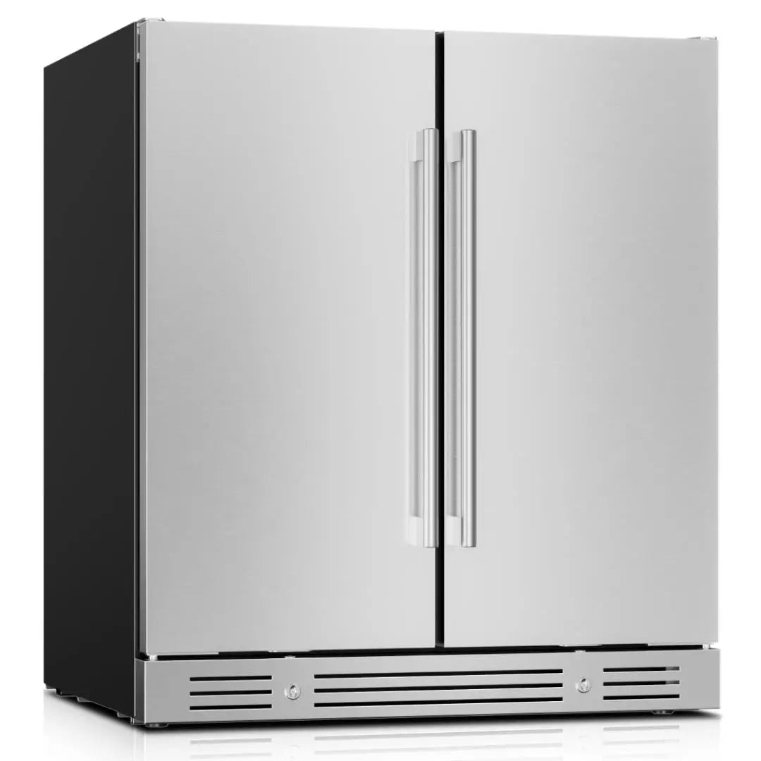 34" X 30" Silver Stainless Steel Dual Compartment Wine And Beverage Refrigerator Homeroots Home Decor
