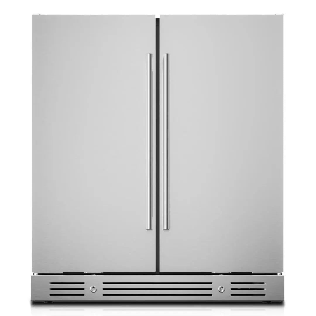 34" X 30" Silver Stainless Steel Dual Compartment Wine And Beverage Refrigerator Homeroots Home Decor