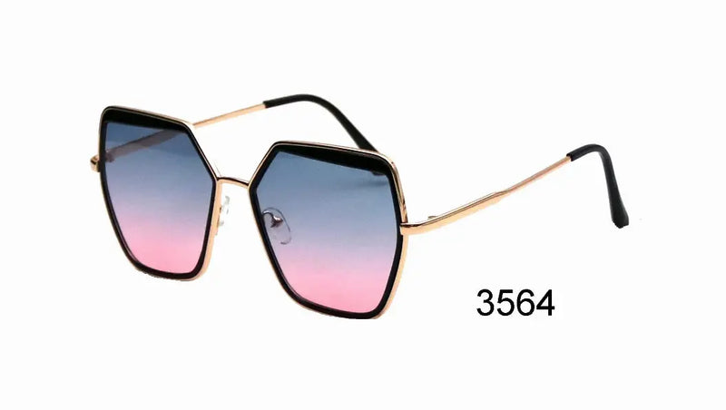 Gold frame oversized square sunglasses with pink gradient lenses, stylish accessory for summer fashion.